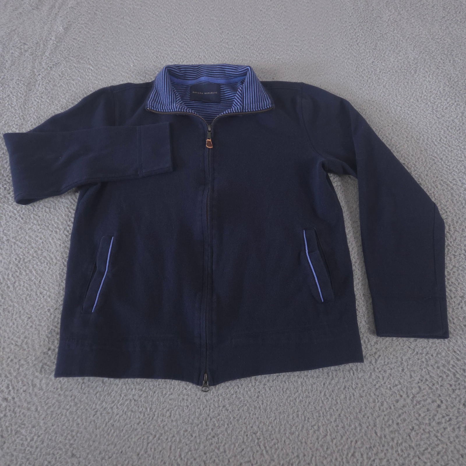 Banana Republic Jacket Mens M Navy Blue Striped Collar Cotton Blend Full Zip Y2k
